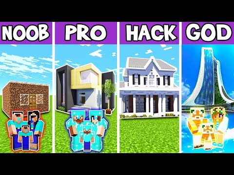 MODERN PARTY HOUSE BUILD CHALLENGE - NOOB vs PRO vs HACKER vs GOD in Minecraft