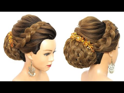 Bridal Hairstyle For Long Hair. Easy Braided Updo With Low Bun