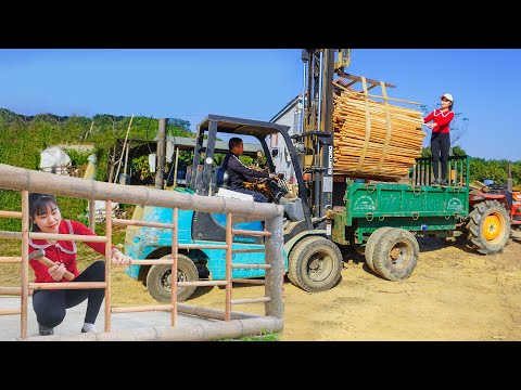 Use Truck To transport Many Round Wooden Bars to Make Kitchen Fence | Chuyên Bushcraft