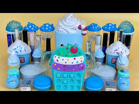BLUE SLIME. Mixing makeup and glitter into Clear Slime. Satisfying Slime Videos 2160p.