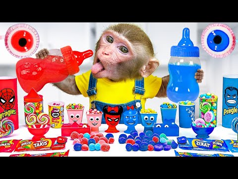 KiKi Monkey mukbang ASMR Honey Jelly and Hot vs Cold Color Food with eating sound | KUDO ANIMAL KIKI