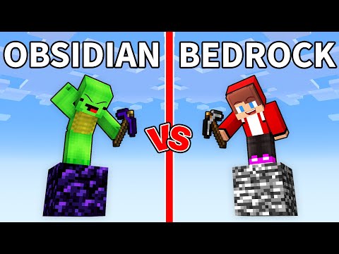 Mikey OBSIDIAN Block vs JJ BEDROCK Block Survival Battle in Minecraft (Maizen)