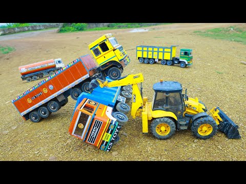 18 Wheeler New Dumper Bharat Petrol Truck @ccident Deep River Pulling JCB ULTRA Tractor 4WD ? CS Toy