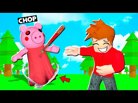 CHOP TRAPPED PIGGY MONSTER USING HIS HACKS ROBLOX