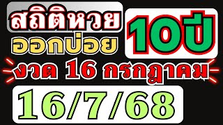 สถิติหวย "ย้อนหลัง10ปี " ออกบ่อย!! งวด 16/7/68 1 กรกฎาคม 2025 ห้ามพลาด เลขออกบ่อย!!