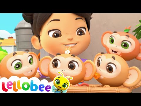 Five Silly Monkeys on the Go! | 🌻Lellobee City Farm, Sing Along Songs for Kids