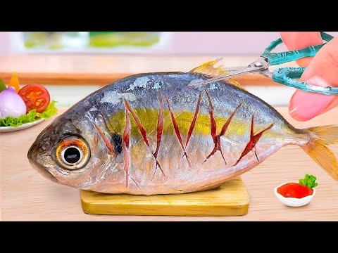 Mini Seafood Mukbang 🐟 How to Make Miniature Grilled Pomfret with Sauce | Mini Yummy Cooking