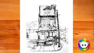 How to draw a building - Urban sketch scenery tutorial