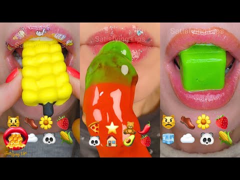 EMOJI CHALLENGE Crunchy Ice Honey ASMR Mouth Sounds Mukbang 먹방