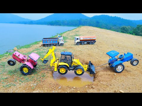 JCB Backhoe Loader 18 Tyres Tata Oil Truck @ccident Highway Road Pulling Out Two Tractor Car ? CSToy