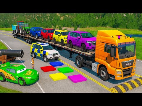 Flatbed Truck MCQUEEN / Transportation with Truck / Pothole vs 7Car #34 / BeamNG Gao Drive