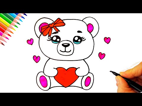 Kalp Tutan Sevimli Ayıcık Çizimi 💖 Ayıcık Çizimleri - How To Draw a Cute Teddy Bear  Sevgililer Günü