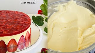Fraisier cake   كريم موسيلين طعم لذيذ وغني وخفيف /دعاء زغلول