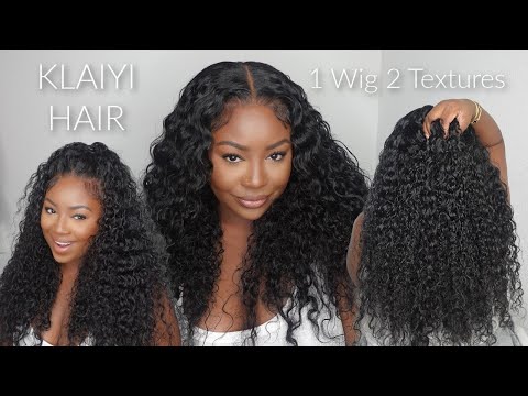1 Wig 2 Textures! New Water&Curly Fluffy Curls Glueless Wig Install for Beginners ft. Klaiyi Hair