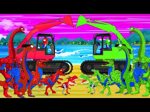 CRANE, Mixer EXCAVATOR EVOLUTION of REXY& Baby SPIDER Tyrannosaurus Rex (CARTOON) Vs Allosaurus?