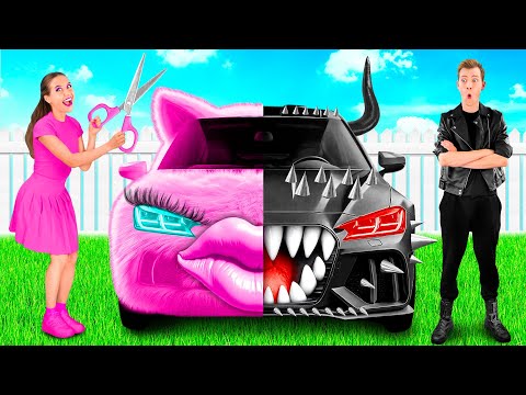 Coche Rosa vs Coche Negro Desafío | Gadgets Inteligentes vs Hacks de 4Teen Challenge
