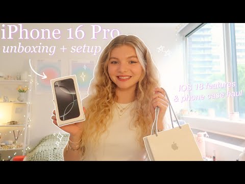 IPHONE 16 PRO UNBOXING & SET UP! iOS 18 customization + cute phone case haul!!