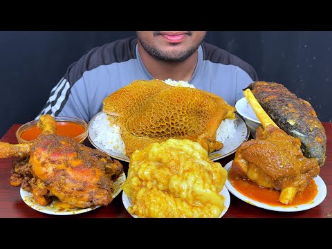 ASMR: Eating Oily Mutton Fat Curry, Mutton Leg, Chicken Full Leg, Beef Boti with Rice || Eating Show