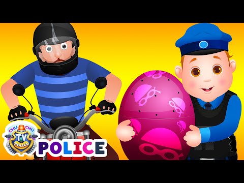 ChuChu TV Police Chase Thief in Police Helicopter & Save Pet Animals in Giant Surprise Eggs for Kids