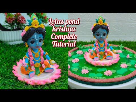 Complete Tutorial With Unique Techniques #lotuspond🙏🙏🙏 Little Krishna Lotus Pond Making With Clay🙏💞