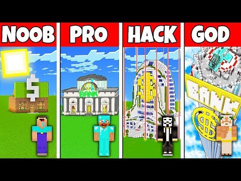 Minecraft Battle: NOOB vs PRO vs HACKER vs GOD! BANK BUILD CHALLENGE in Minecraft