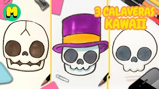 ¡Dibuja 3 calaveras kawaii paso a paso!