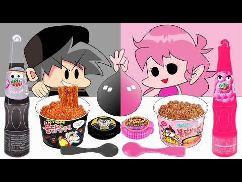 Black Food VS Pink Food Challenge l Animation Mukbang