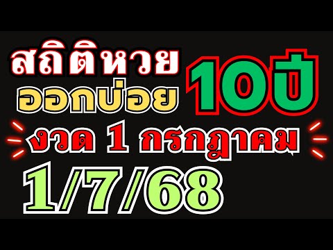 สถิติหวย "ย้อนหลัง10ปี " ออกบ่อย!! งวด 1/7/68 1 กรกฎาคม 2025 ห้ามพลาด เลขออกบ่อย!!