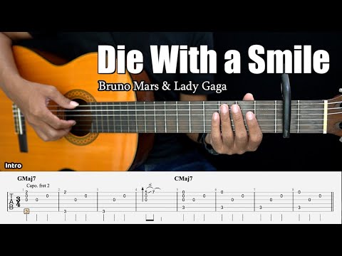 Die With A Smile - Bruno Mars & Lady Gaga - Fingerstyle Guitar Tutorial + TAB & Lyrics