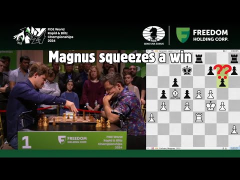 Magnus squeezes an equal endgame and converts it into a win! | 2024 FIDE World Blitz Championship