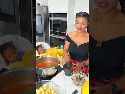 Cooking beans and plantain with my baby