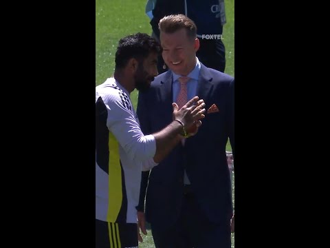 Jasprit Bumrah and Brett Lee chatting on the field 🏏