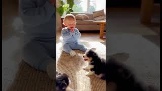 Happy puppies and baby