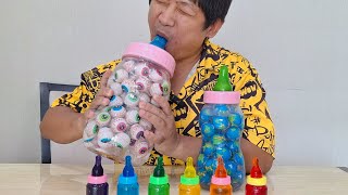 Rainbow Big Bottle Candy Jelly Eyeball #mukbang #funny #rainbow 