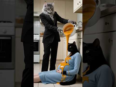 😼😭A pregnant female cat was beaten and kicked by her husband.#cat #cartoon #shorts #funny #cute