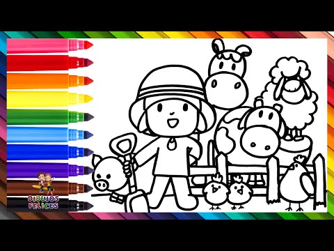 Dibuja y Colorea A Pocoyó En La Granja 👶🐷🐮🐤🐥🐑 Dibujos Para Niños