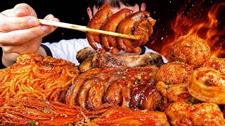 ASMR 매운불족발과 불팽이버섯 불만두 불주먹밥 먹방EXTREMELY SPICY Fire Pork Trotters, Enoki Mushrooms & Dumplings MuKBang