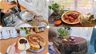 روتين مسائي لربة بيت 🏡طبخت مندي عبالهم من المطعم 😲/ وكيكه الجَاي بالتفصيل🍞🤤