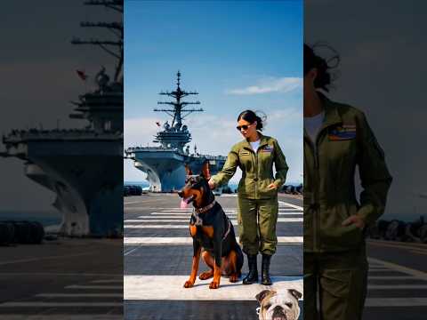 chú chó Doberman và cô chủ bên tàu sân bay #sorts #dog
