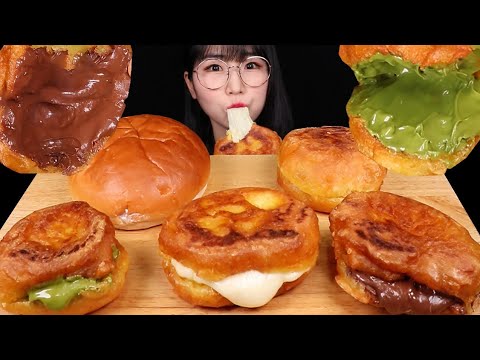 직접튀긴 겉바속쫄 찹쌀도넛✨누텔라 치즈 녹차 피넛버터 Chapssal doughnut ASMR MUKBANG Nutella Cheese Green Tea Peanut Butter