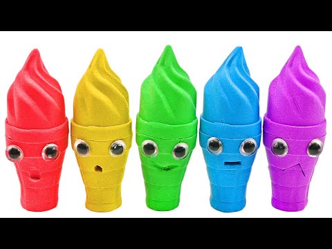 Satisfying Video l How To Make Rainbow Ice Cream Cone with Kinetic Sand Cutting ASMR ​#248