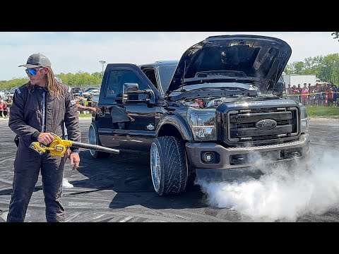 My +1200HP F250 Race Truck BLOWS UP During Burnout Contest!
