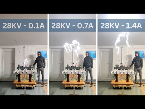 Electrical Arc Comparison - High Voltage Jacobs Ladder Discharge 28KV Different Currents