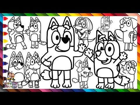 Dibuja y Colorea A Bluey, Su Familia Y Sus Amigos 🐶🐕❤️🧡💛💚💙💜 Dibujos Para Niños