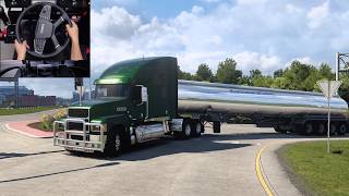 Straight piped Mack Pinnacle - American Truck Simulator | Steering wheel gameplay
