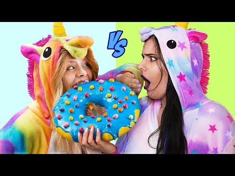 9 DIY Bunte Einhorn Süßigkeiten vs Dunkle Einhorn Süßigkeiten / XXL Süßigkeiten und Mini Süßigkeiten