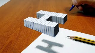 Floating Letter H, 3D Trick Art On Line Paper
