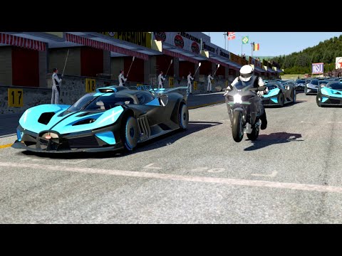 Kawasaki Ninja H2R Black Carbon vs Bugatti Bolide at Old SPA