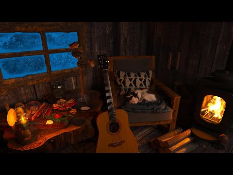 Frosty Mountain Wind and Fireplace for Sleep - Cozy Winter Ambience