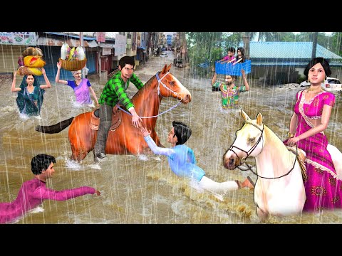 Horse Riding Karna Wali Pariwar Rain Floods People Rescue Hindi Kahaniya Hindi Stories Moral Stories